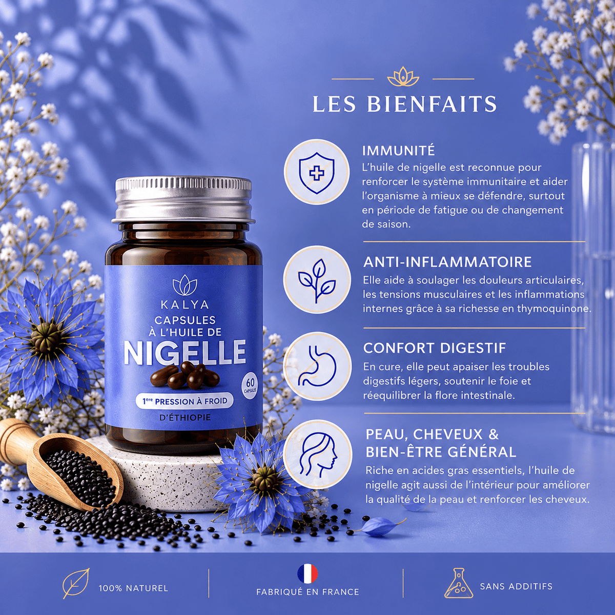 Capsule d'huile de nigelle pressée à froid - kalya