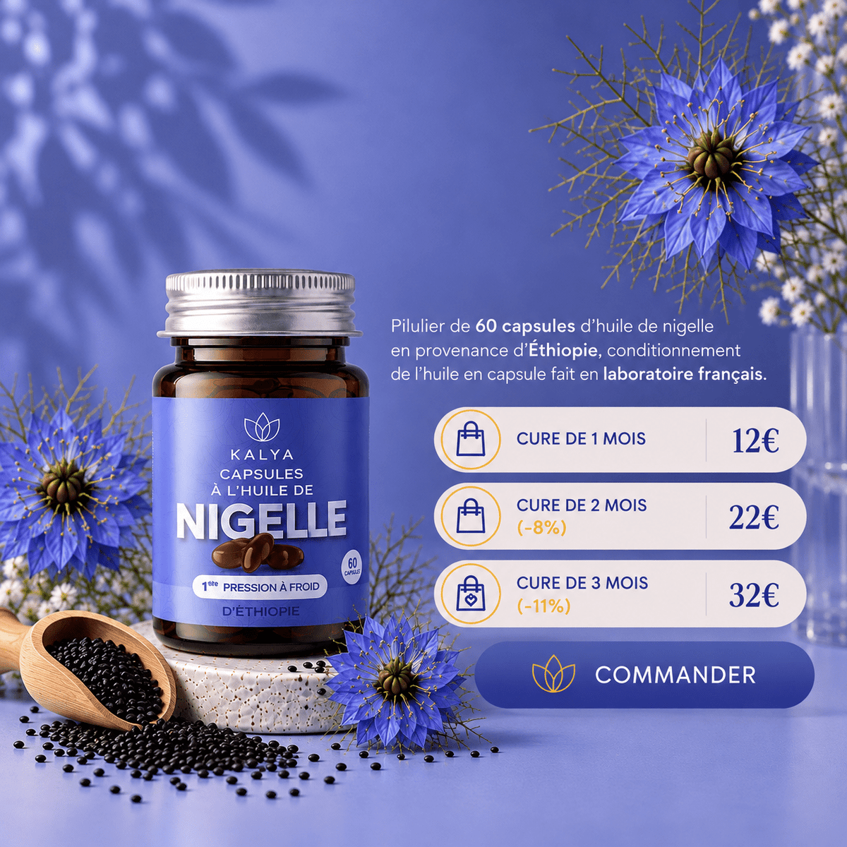 Capsule d'huile de nigelle pressée à froid - kalya